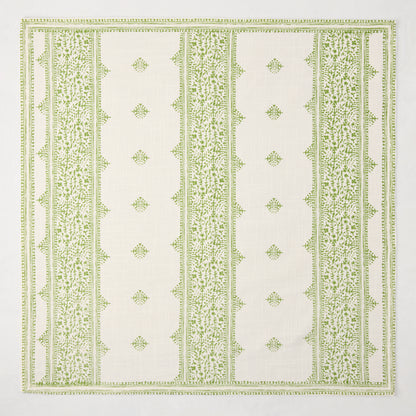 Peter Dunham + Hudson Grace Green Fez Stripe Printed Napkin, 100% cotton slub, vintage embroidery pattern.
