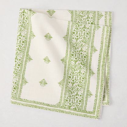 Peter Dunham + Hudson Grace Green Fez Stripe printed cotton slub napkin, folded.