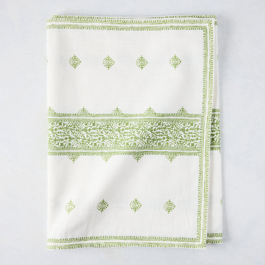 Peter Dunham + Hudson Grace Green Fez Stripe Printed Runner, 100% cotton slub, folded.