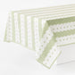 Peter Dunham x Hudson Grace 70x108 inch green and white cotton slub tablecloth with intricate vintage stripe pattern.
