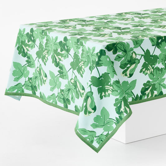 Peter Dunham + Hudson Grace Green Fig Leaf Printed Pale Blue Tablecloth