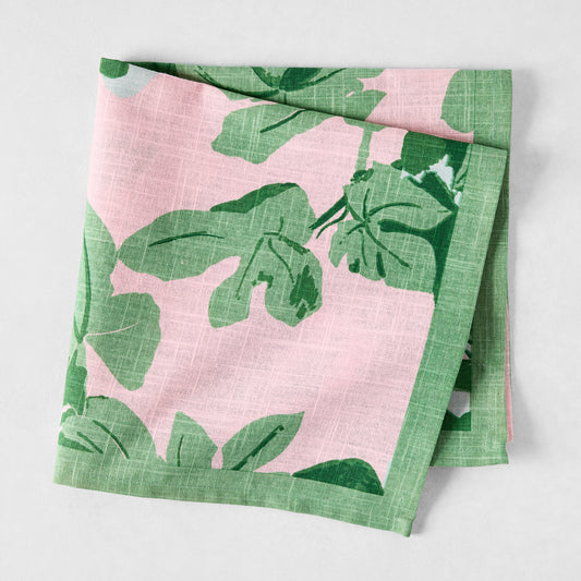 Peter Dunham + Hudson Grace Green Fig Leaf Printed Pale Pink Napkin, 100% cotton slub.