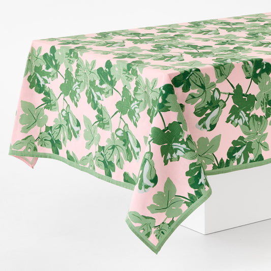 Peter Dunham + Hudson Grace Green Fig Leaf Printed Pink Tablecloth