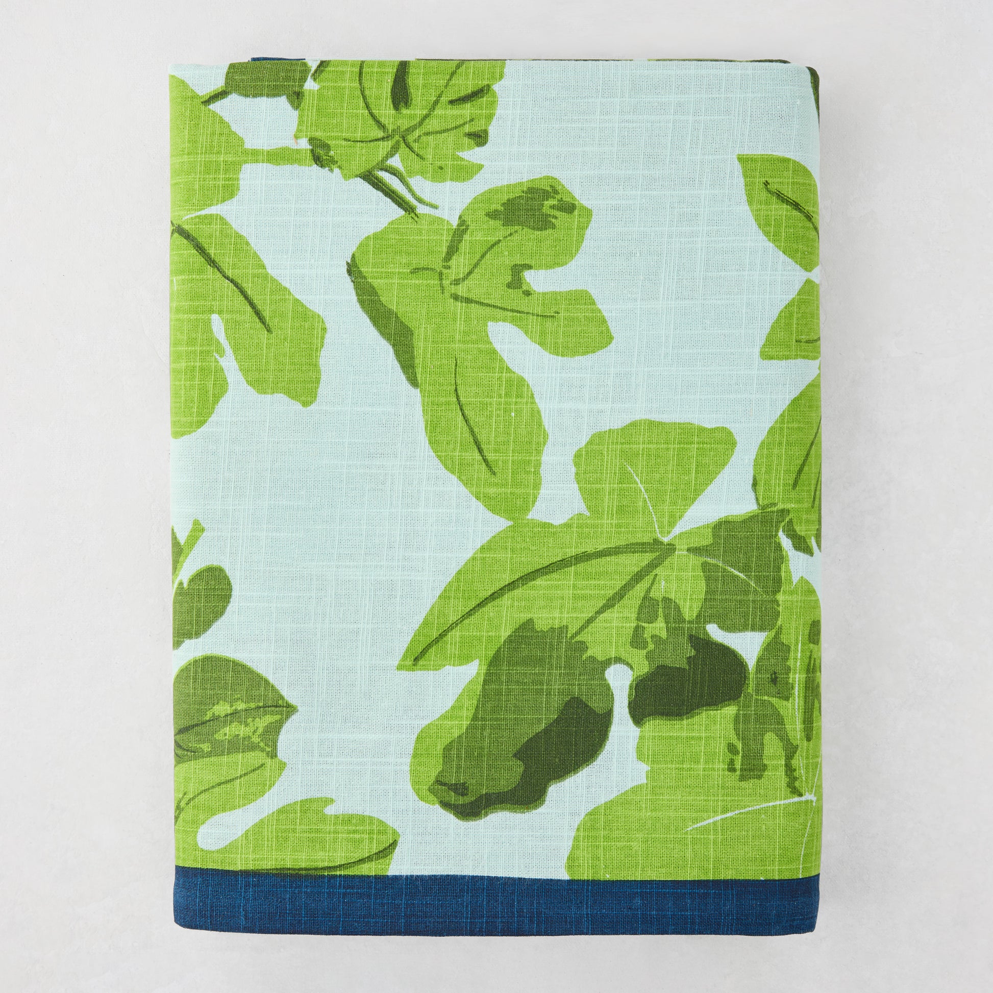 Peter Dunham + Hudson Grace Green Fig Leaf Printed Tablecloth, 100% cotton slub, 70"W x 108"L.