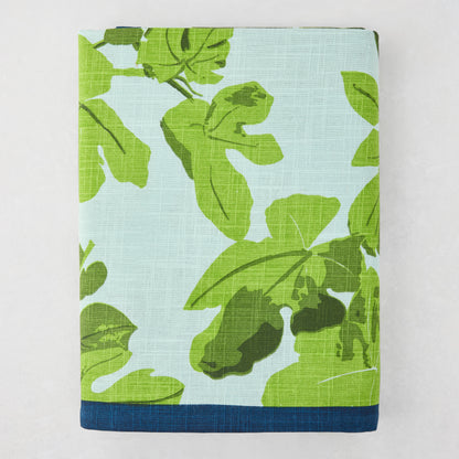 Peter Dunham + Hudson Grace Green Fig Leaf Printed Tablecloth, 100% cotton slub, 70"W x 108"L.
