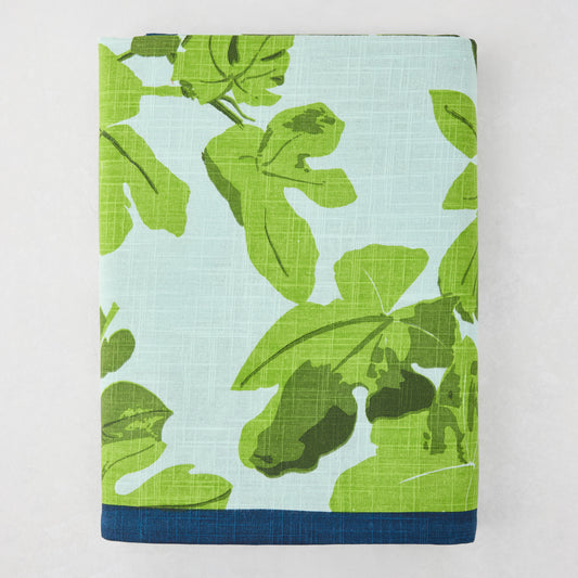 Peter Dunham + Hudson Grace Green Fig Leaf Printed Tablecloth, 100% cotton slub, 70"W x 108"L.