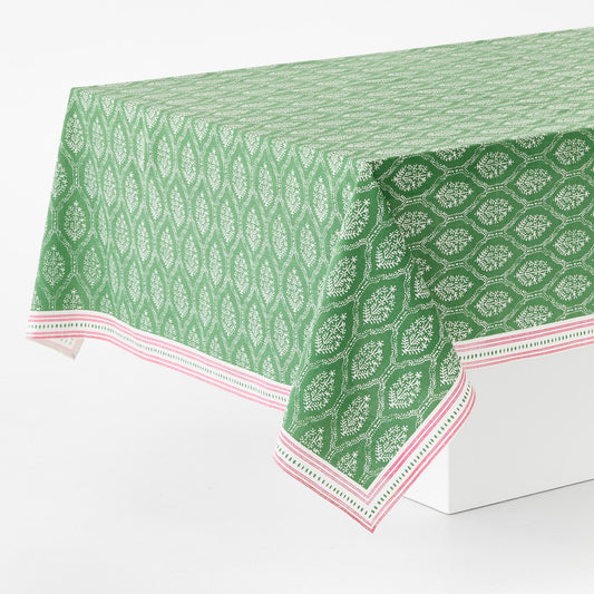 Peter Dunham + Hudson Grace Green Jaali Printed Tablecloth