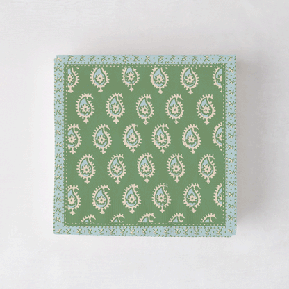 Peter Dunham + Hudson Grace Green Janpath paisley cocktail napkins.