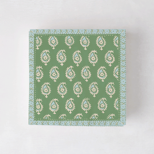 Peter Dunham + Hudson Grace Green Janpath paisley cocktail napkins.