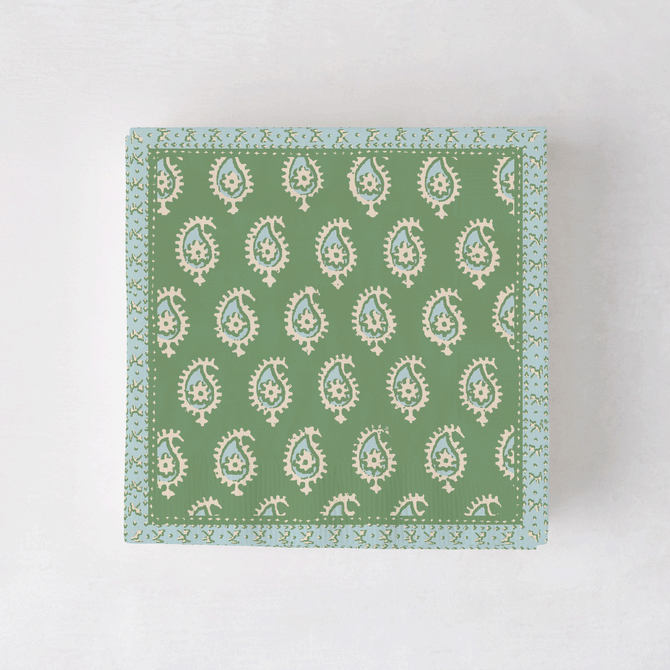 Peter Dunham + Hudson Grace Green Janpath paisley cocktail napkins.