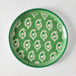 Peter Dunham + Hudson Grace Green Janpath Melamine Salad Plate with paisley pattern and graphic border.