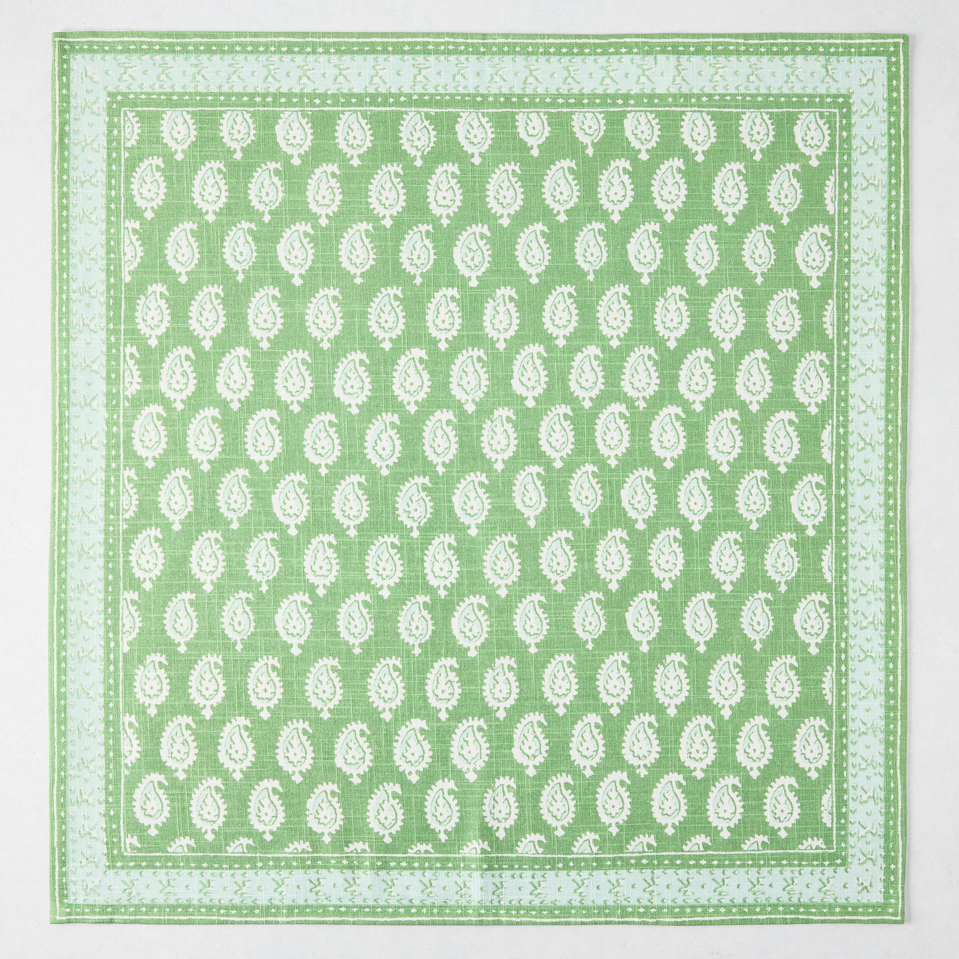 Peter Dunham + Hudson Grace Green Janpath cotton slub napkin with paisley and graphic border.