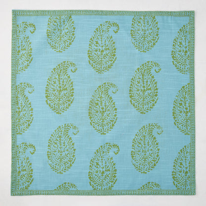 Peter Dunham + Hudson Grace Green Kashmir Paisley Printed Napkin, blue with green paisley pattern.