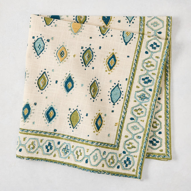 Peter Dunham + Hudson Grace Green Oona Printed Napkin, tribal motif, tonal green, ivory cotton slub.