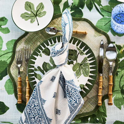 Peter Dunham + Hudson Grace Hand-Painted Green Fig Leaf Dinner Plate