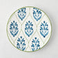 Peter Dunham + Hudson Grace Indigo Blue Hand-Painted Jaali Salad Plate with green border.