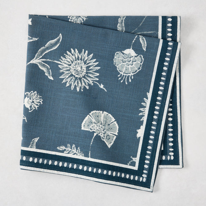 Peter Dunham + Hudson Grace Indigo Blue Indian Chintz Printed Napkin, 100% cotton slub, floral pattern.