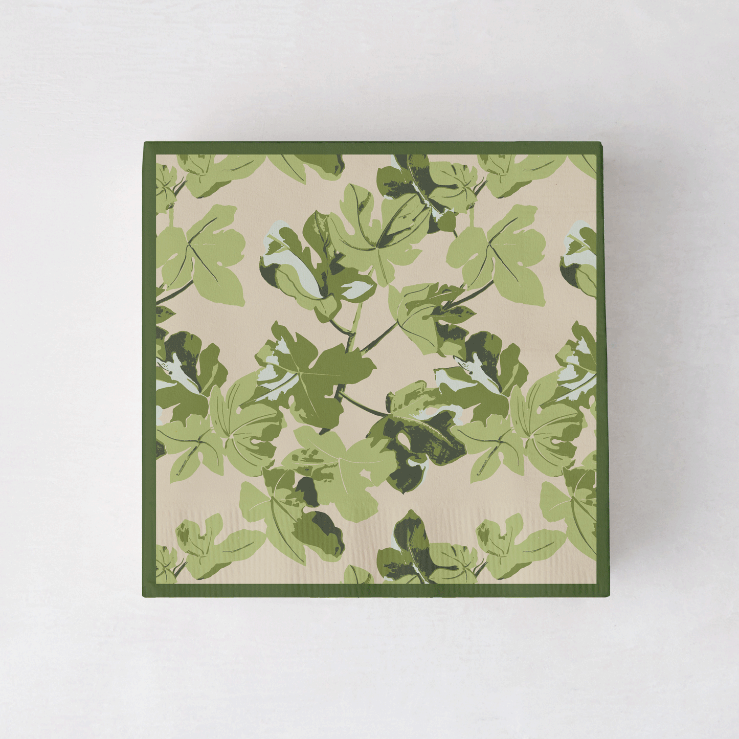 Peter Dunham + Hudson Grace Fig Leaf cocktail napkins, green and beige, set of 50.