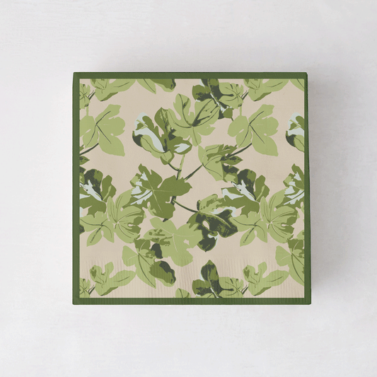 Peter Dunham + Hudson Grace Fig Leaf cocktail napkins, green and beige, set of 50.