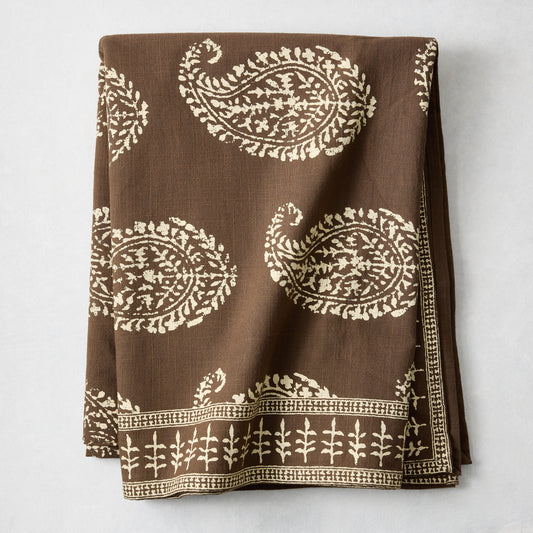 Peter Dunham + Hudson Grace Kashmir Paisley Chocolate Brown Printed Tablecloth