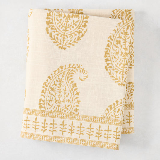 Peter Dunham + Hudson Grace Kashmir Paisley Golden Yellow Printed Tablecloth, 70"W x 108"L.