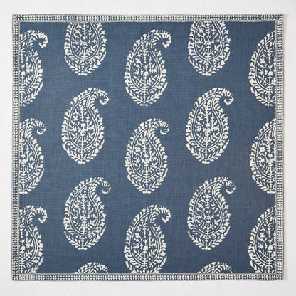 Peter Dunham + Hudson Grace Kashmir Paisley Indigo Blue Printed Napkin with white motif.