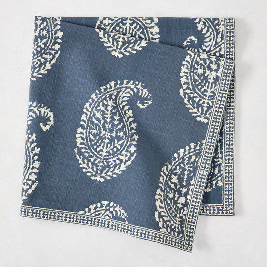 Peter Dunham + Hudson Grace Kashmir Paisley Indigo Blue Printed Napkin, folded.