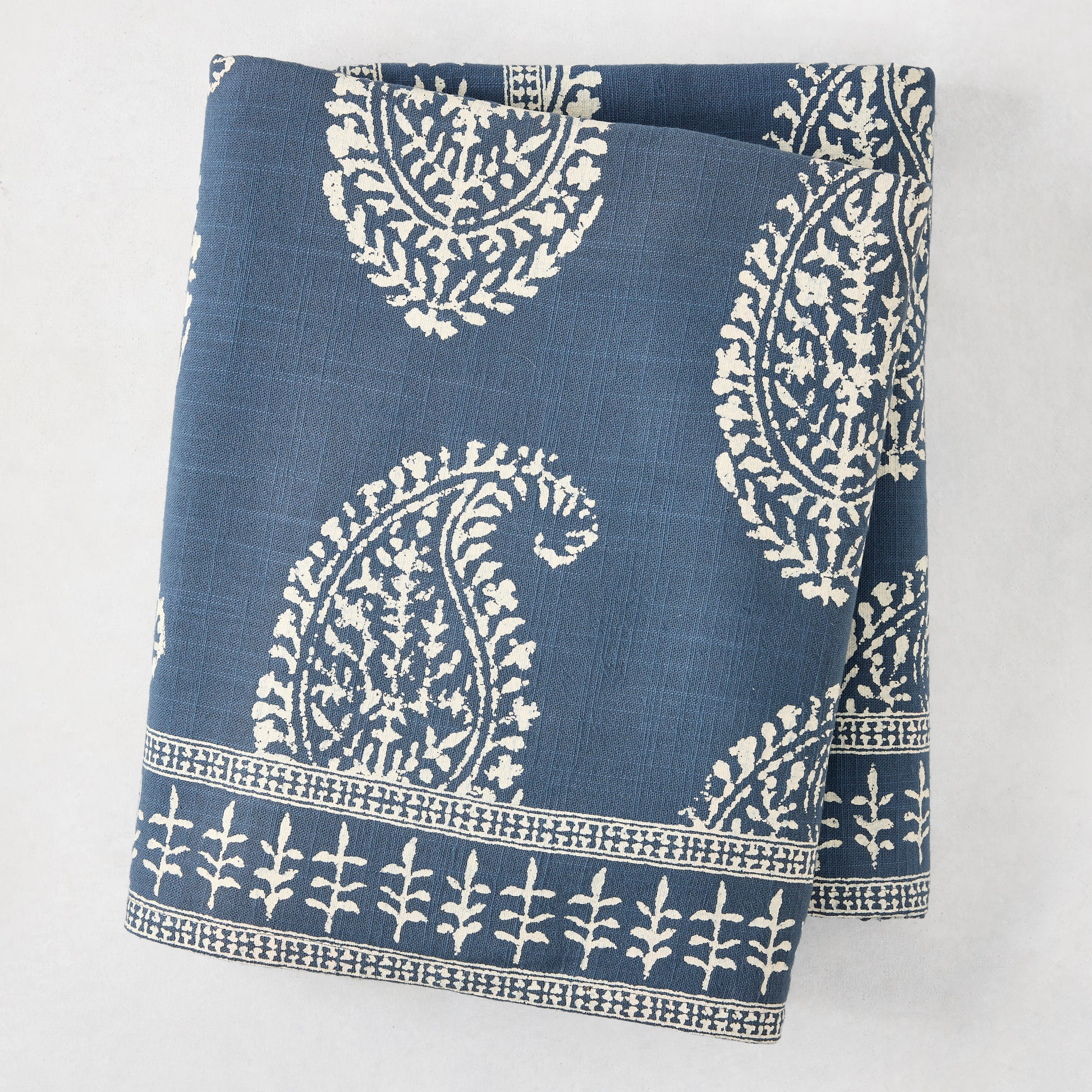 Peter Dunham + Hudson Grace Kashmir Paisley Indigo Blue Printed Tablecloth, 70"W x 108"L.