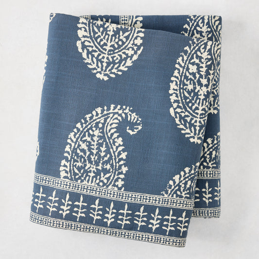Peter Dunham + Hudson Grace Kashmir Paisley Indigo Blue Printed Tablecloth, 70"W x 108"L.