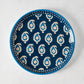 Peter Dunham + Hudson Grace Navy Blue Janpath Melamine Salad Plate with pale blue paisley pattern.