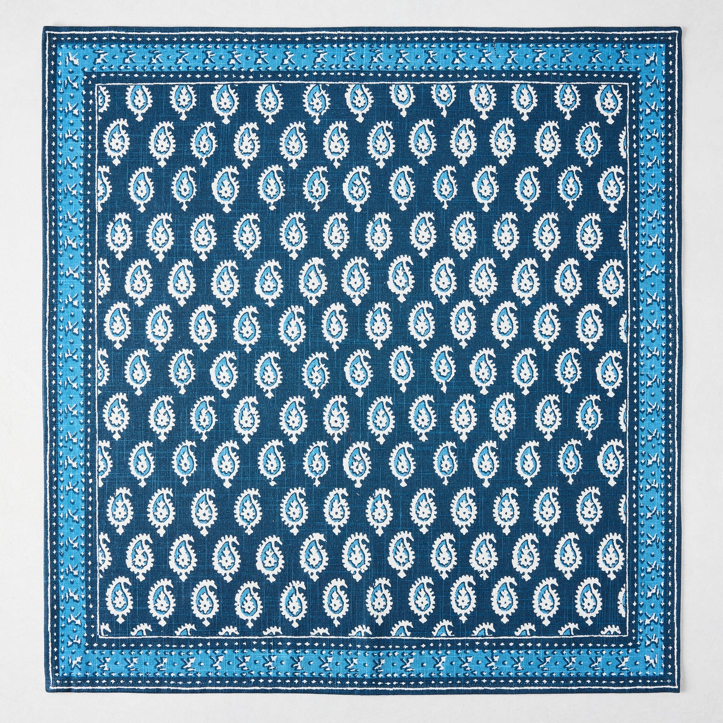 Peter Dunham + Hudson Grace Navy Blue Janpath Printed Napkin, 100% cotton slub with paisley and graphic border.