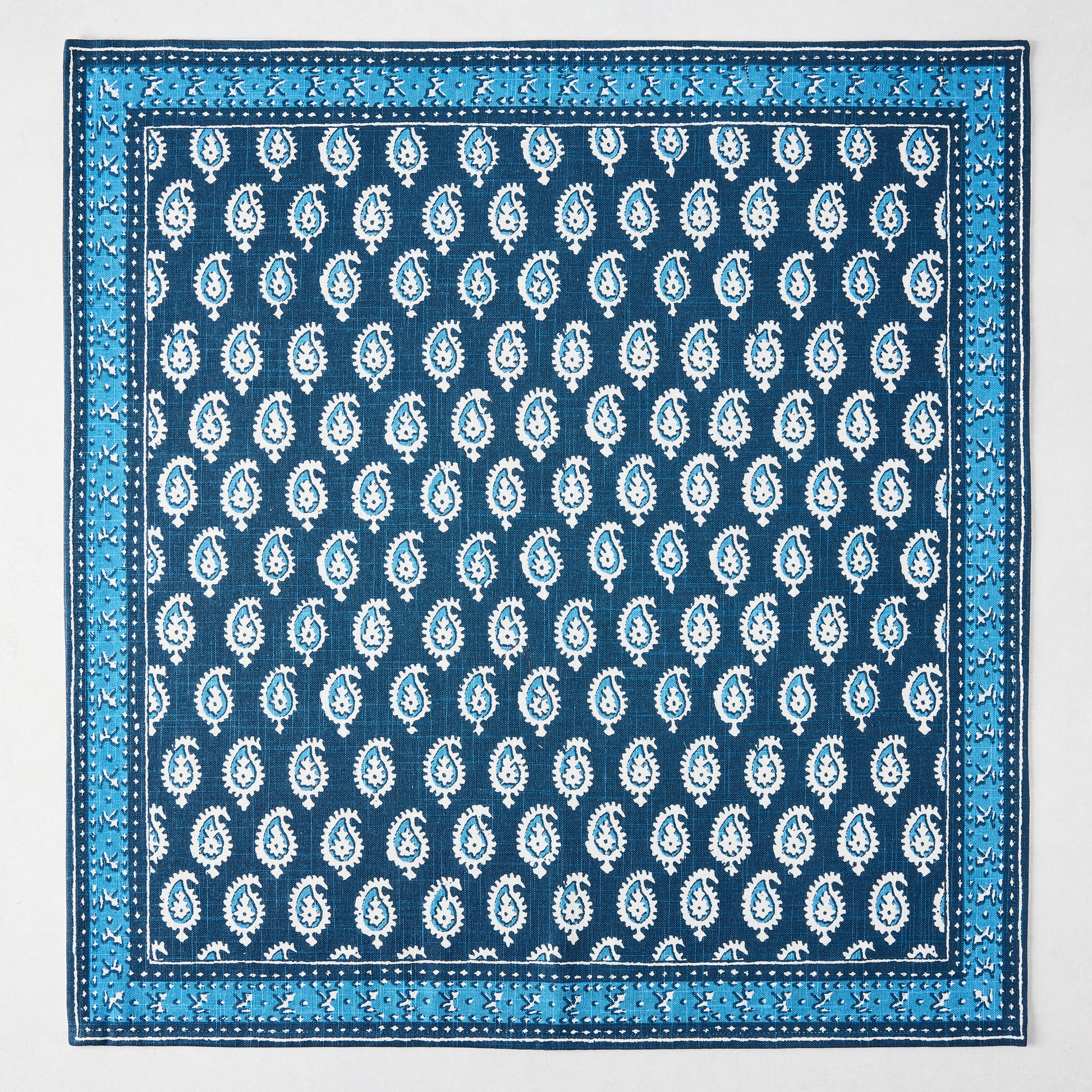 Peter Dunham + Hudson Grace Navy Blue Janpath Printed Napkin, 100% cotton slub with paisley and graphic border.