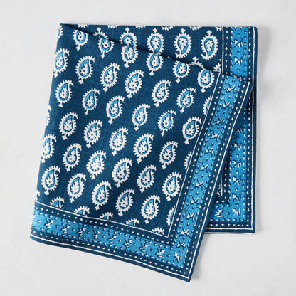Peter Dunham + Hudson Grace Navy Blue Janpath Printed Napkin, 100% cotton slub with paisley and graphic border.