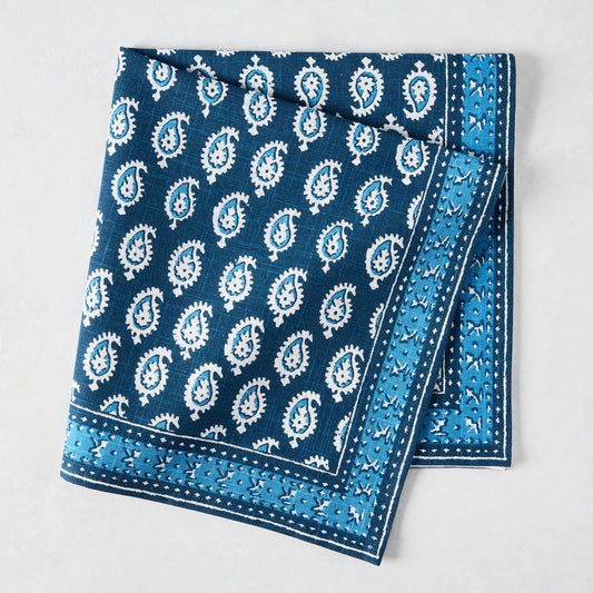 Peter Dunham + Hudson Grace Navy Blue Janpath Printed Napkin, 100% cotton slub with paisley and graphic border.