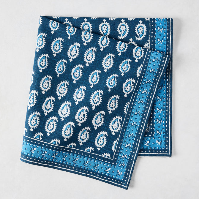 Peter Dunham + Hudson Grace Navy Blue Janpath Printed Napkin, 100% cotton slub with paisley and graphic border.