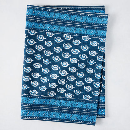 Navy blue Janpath printed cotton slub table runner with white paisley and graphic border.