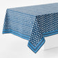 Navy blue 108x70-inch cotton slub tablecloth with white paisley print and graphic border by Peter Dunham + Hudson Grace.