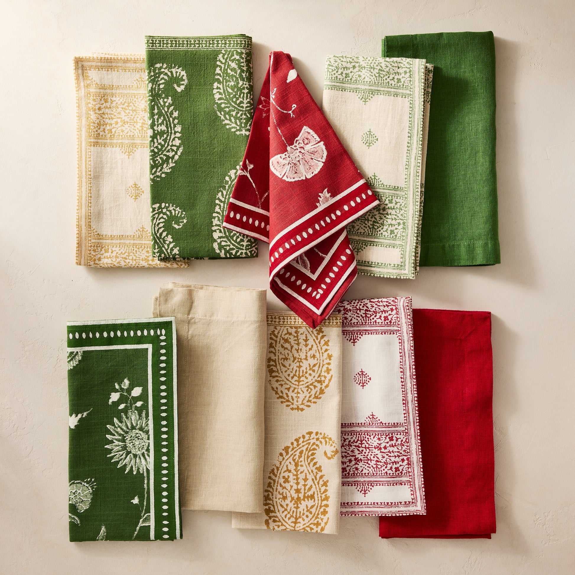Peter Dunham + Hudson Grace Olive Green Fez Stripe Printed Natural Napkin, 100% cotton slub.