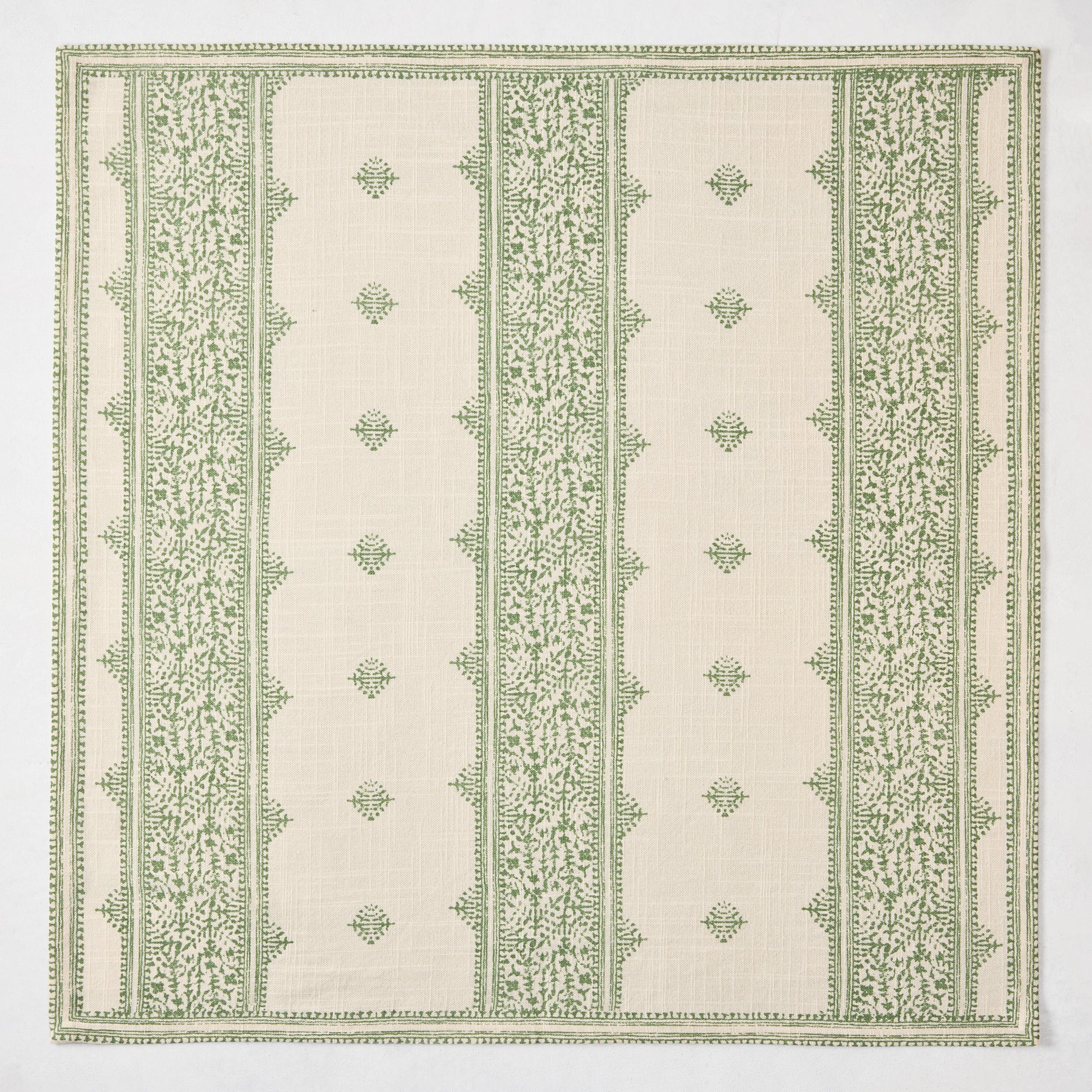 Peter Dunham + Hudson Grace Olive Green Fez Stripe printed natural cotton slub napkin.