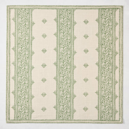 Peter Dunham + Hudson Grace Olive Green Fez Stripe printed natural cotton slub napkin.