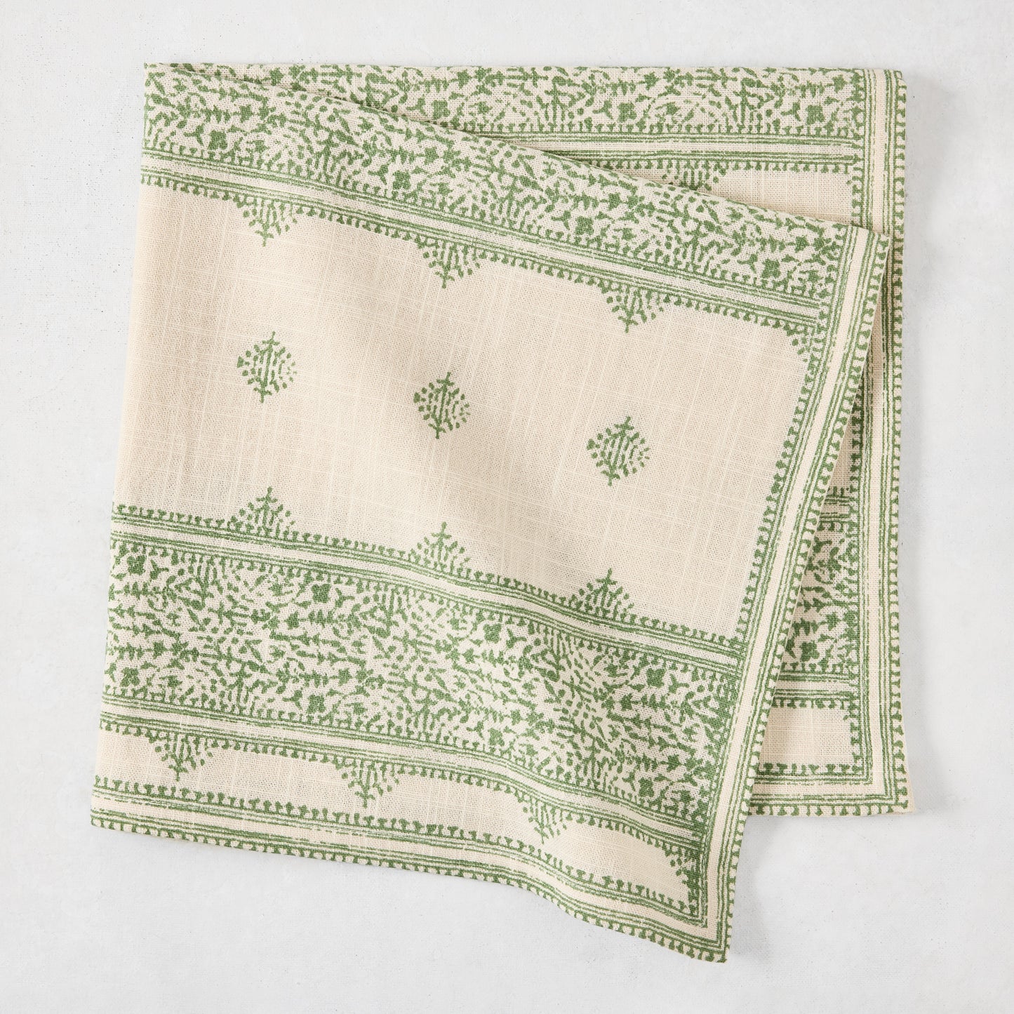 Peter Dunham + Hudson Grace Olive Green Fez Stripe Printed Natural Napkin, 100% cotton slub.
