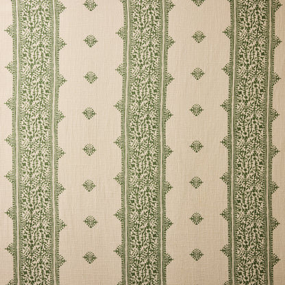 Peter Dunham + Hudson Grace Olive Green Fez Stripe Printed Natural Tablecloth, 100% cotton slub, 70"W x 108"L.