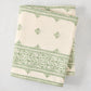 Peter Dunham + Hudson Grace Olive Green Fez Stripe Printed Natural Tablecloth, 100% cotton slub, 70"W x 108"L.