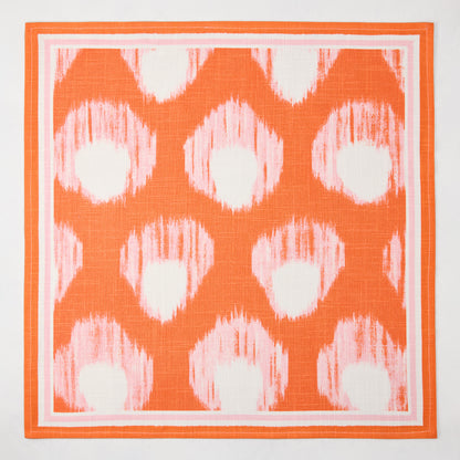 Peter Dunham + Hudson Grace Orange Bukhara Ikat Printed Napkin, 100% cotton slub with white border.