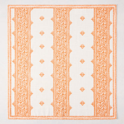 Peter Dunham + Hudson Grace Orange Fez Stripe printed cotton slub napkin with intricate pattern.