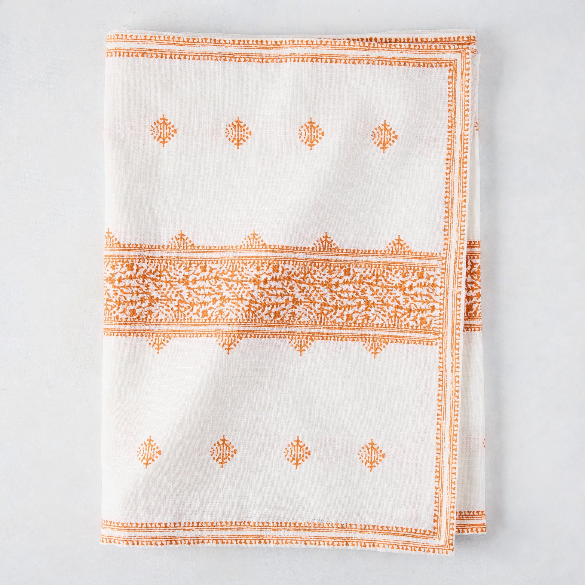 Peter Dunham + Hudson Grace Orange Fez Stripe cotton slub runner, 108" x 18", folded.
