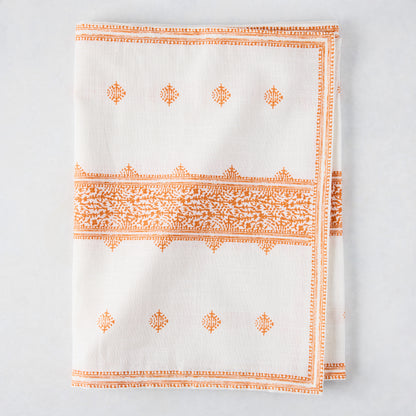 Peter Dunham + Hudson Grace Orange Fez Stripe cotton slub runner, 108" x 18", folded.