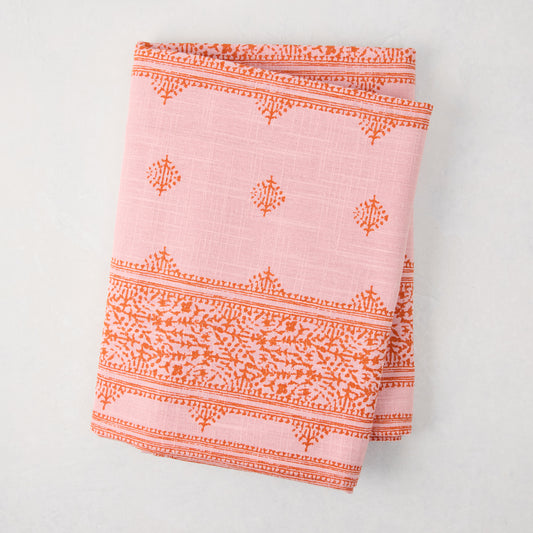 Peter Dunham + Hudson Grace Pink and Orange Fez Stripe Printed Tablecloth, 100% cotton slub, 70"W x 108"L.