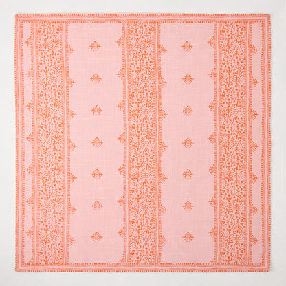 Peter Dunham + Hudson Grace Pink Fez Stripe Printed Napkin, 100% cotton slub with orange intricate stripe pattern.