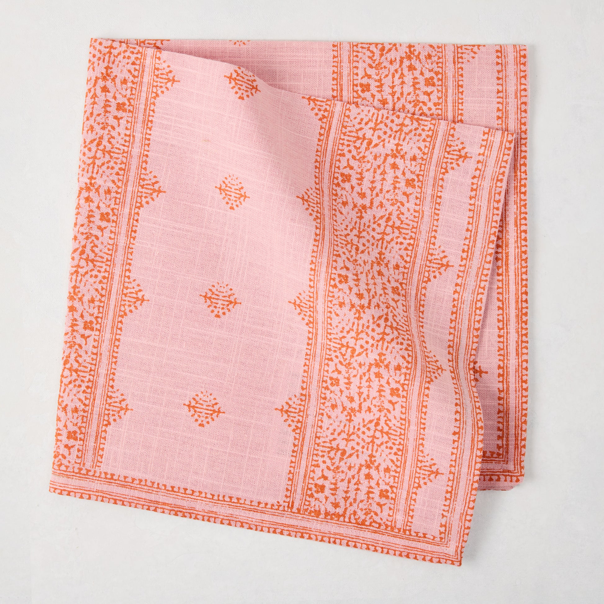 Peter Dunham + Hudson Grace Pink Fez Stripe Printed Napkin, 100% cotton slub, intricate orange stripe pattern.